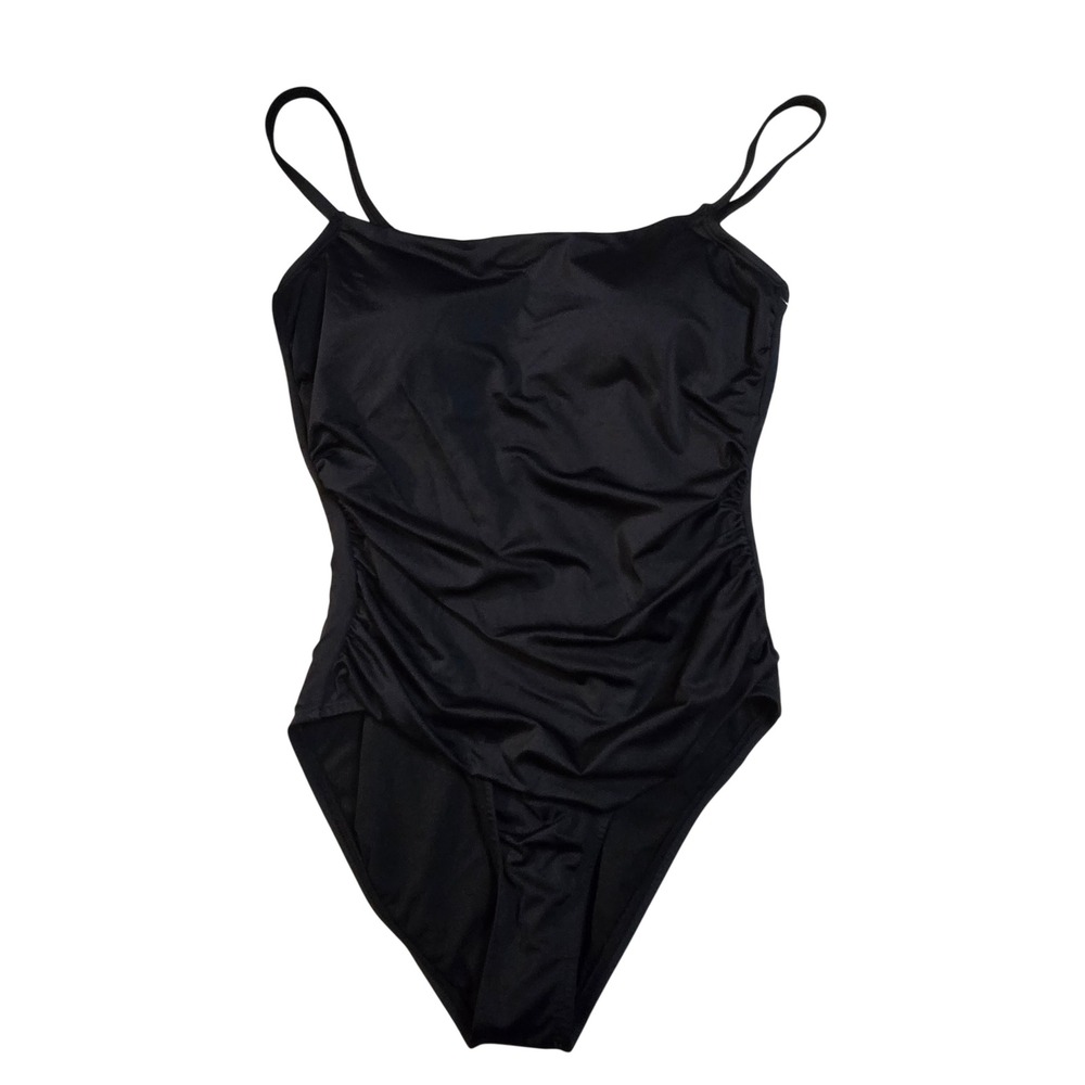Kohl's Solid Cami One Piece Swimsuit Black Tummy Control Ruched Size 8 NEW